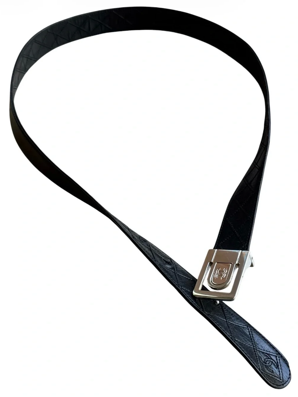 Chanel VTG Diamond Quilted Leather CC Silver Buckle 32” UNISEX